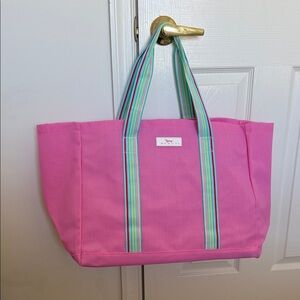 Pink Tote Bag with Striped Handles